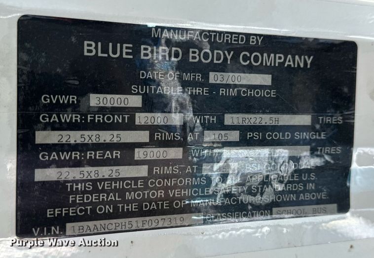 image for item NS9008 2001 Blue Bird  school bus