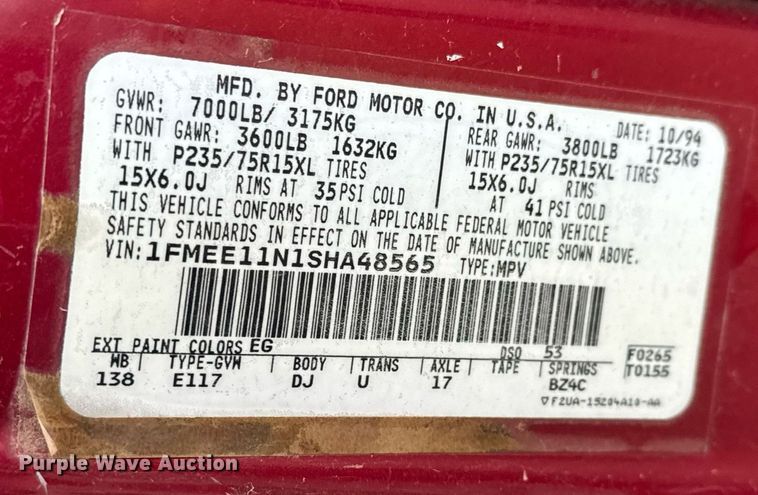 image for item NX9990 1995 Ford Club Wagon  van