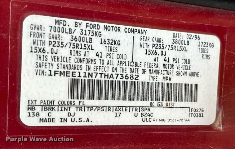 image for item NX9991 1996 Ford Club Wagon  van