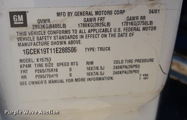 image for item OF9606 2001 Chevrolet Silverado 1500  Ext. Cab pickup truck