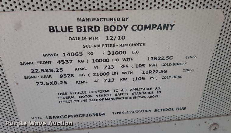image for item OF9654 2012 Blue Bird  school bus