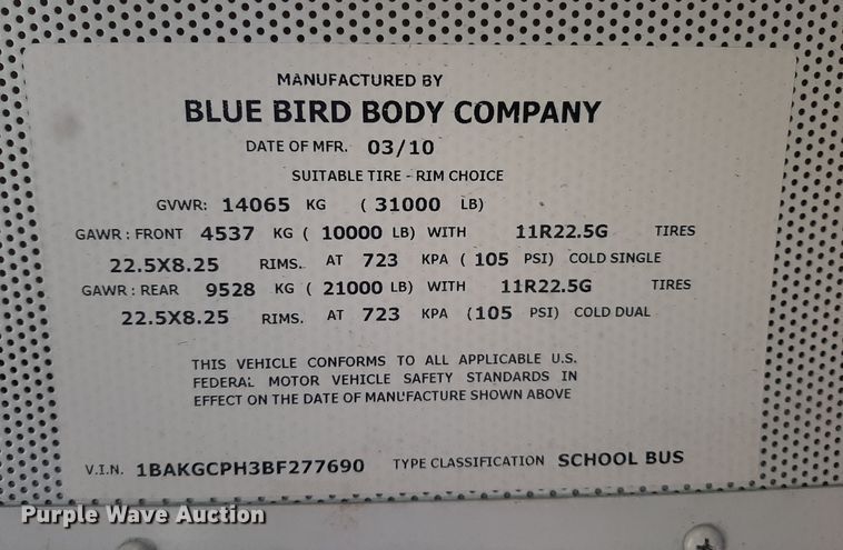 image for item OF9655 2011 Blue Bird  school bus