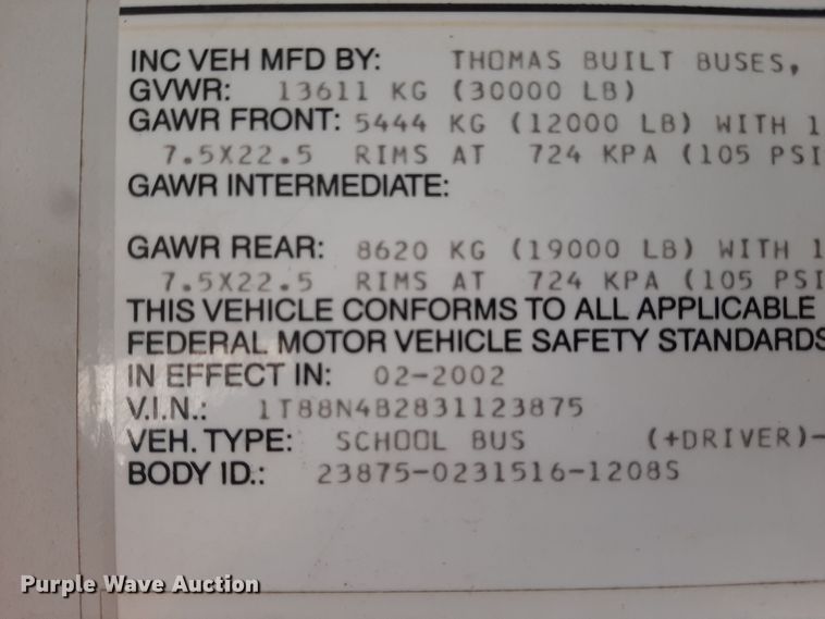 image for item OF9658 2003 Thomas  school bus