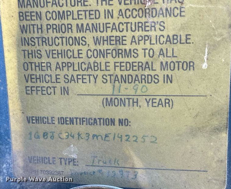 image for item OK9135 1991 Chevrolet 3500  dump bed pickup truck