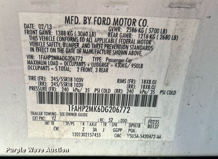 image for item OM9011 2013 Ford Taurus Police Interceptor