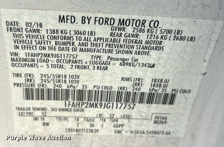 image for item OM9012 2018 Ford Taurus Police Interceptor