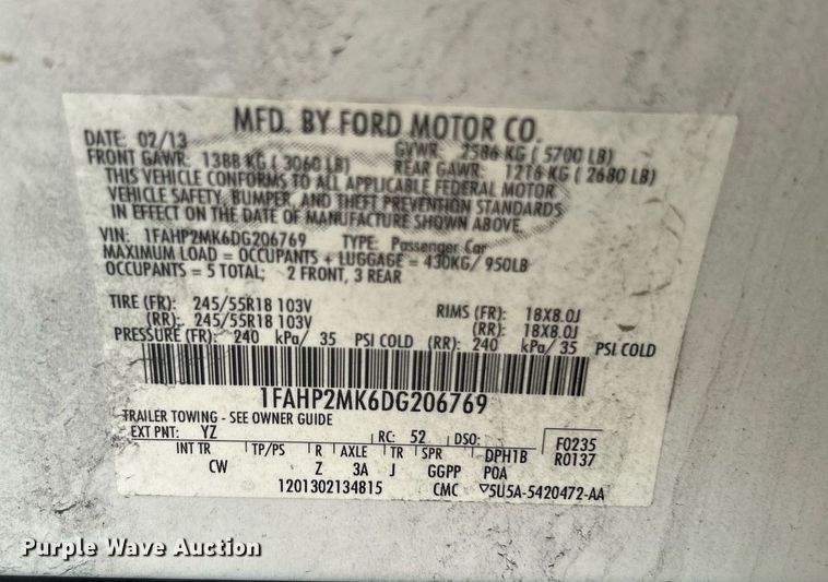 image for item OM9025 2013 Ford Taurus Police Interceptor