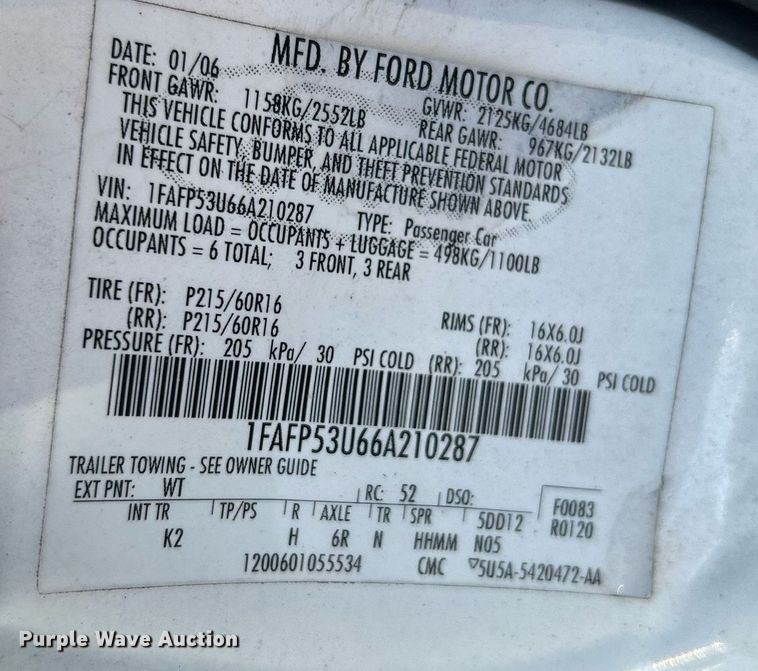 image for item OM9032 2006 Ford Taurus