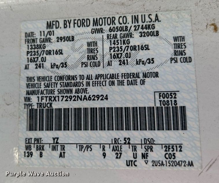 image for item OM9033 2002 Ford F150  SuperCab pickup truck