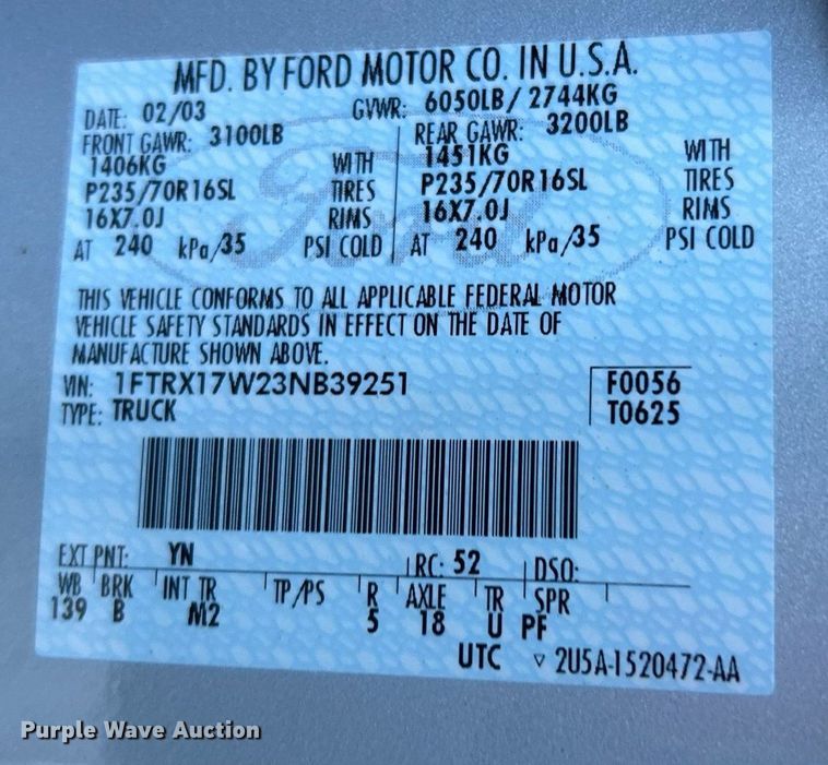 image for item OM9035 2003 Ford F150  SuperCab pickup truck