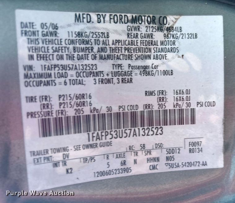 image for item OM9036 2007 Ford Taurus