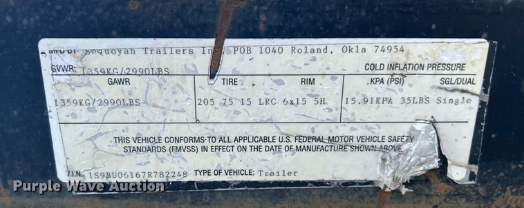 image for item OM9040 2007 Sequoyah Trailers Inc.  air testing trailer