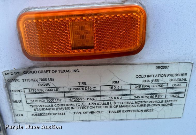 image for item OM9055 2007 Cargo Craft  enclosed cargo trailer