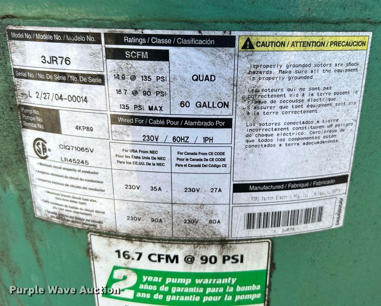 image for item OM9062 Speedaire 3JR76  air compressor