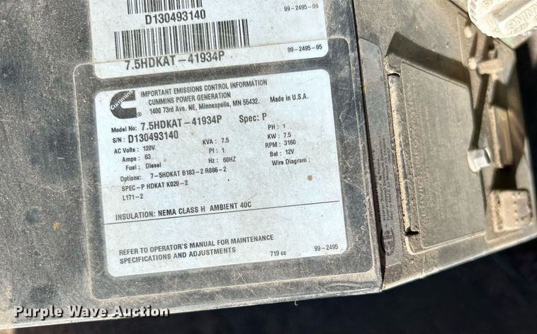 image for item OM9085 Onan 7.5DKAT-41934P  generator