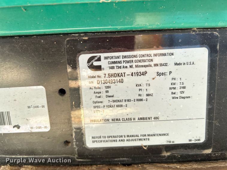 image for item OM9085 Onan 7.5DKAT-41934P  generator