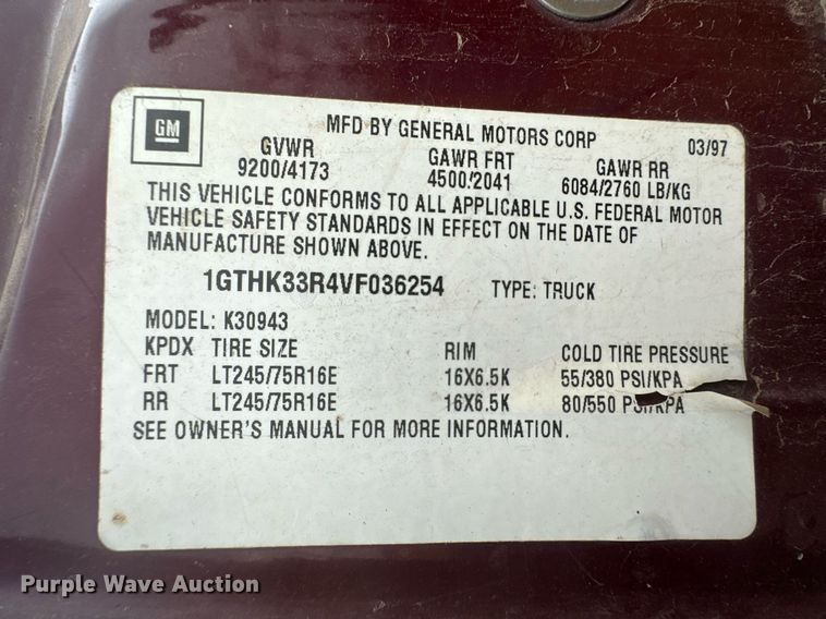 image for item DM2631 1997 GMC Sierra 3500  Crew Cab bale bed pickup truck