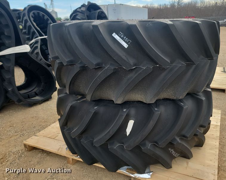 image for item JW9517 (2) Goodyear Optictrac DT824 710/70R38 tires and wheels