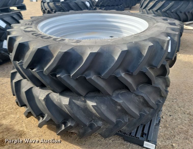 image for item JW9536 (2) Goodyear Super Traction Radial 480/80R50 tires and wheels