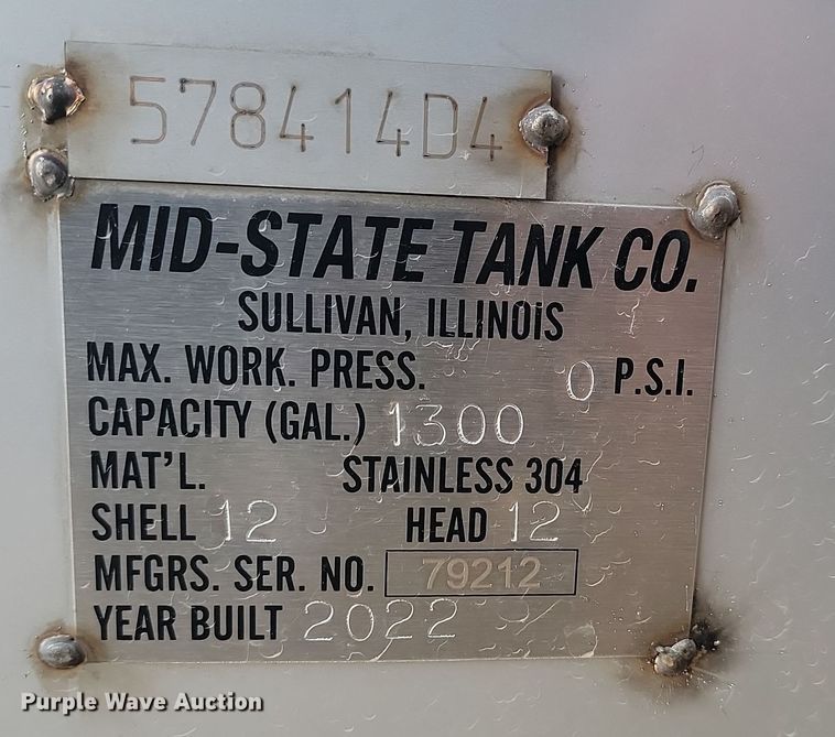 image for item JW9559 2022 Mid-State Tank Co.  solution tank