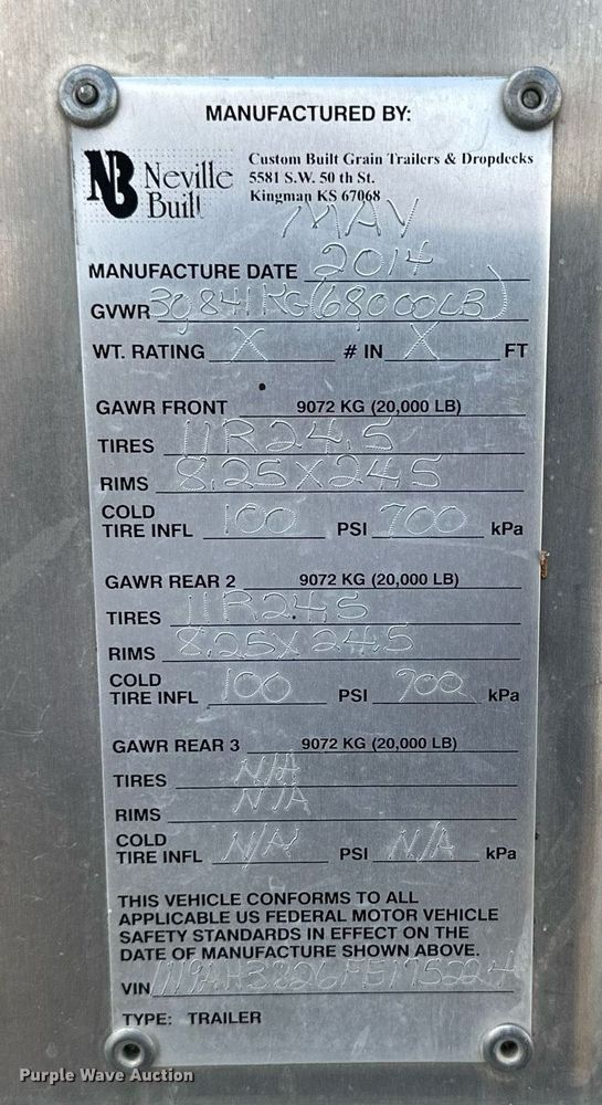 image for item NP9573 2014 Neville Built  grain trailer