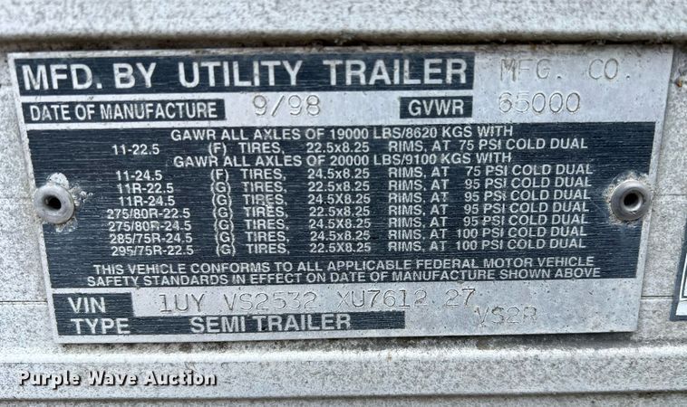 image for item DL7759 1999 Utility Trailer MFG  refrigerated van trailer