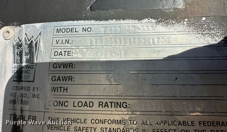 image for item DM2636 2007 Trail King TK80HED-533  lowboy equipment trailer