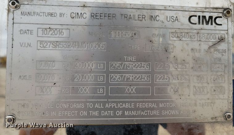 image for item DN4228 2017 CIMC Vanguard Cool Globe R8000B  refrigerated van trailer