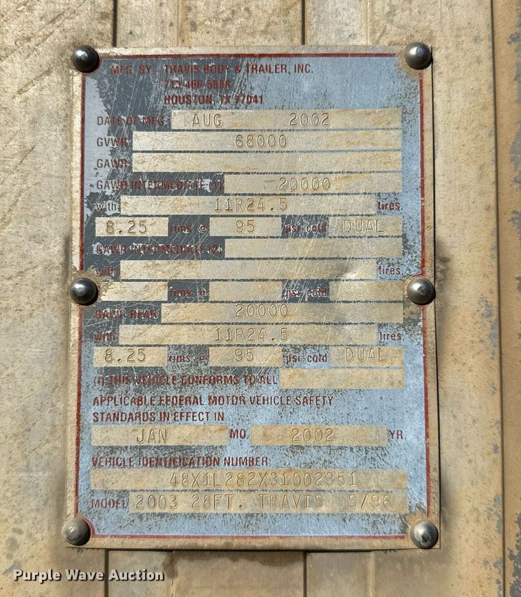 image for item DO5197 2003 Travis S/96  end dump trailer