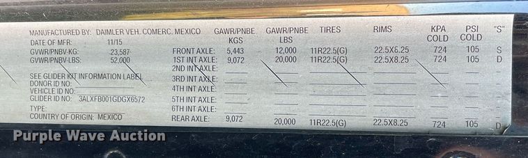 image for item DP0233 2016 Freightliner Coronado  glider kit semi truck