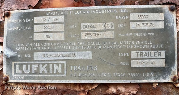 image for item DP2145 1985 Lufkin TFV-IP ST  dry van trailer