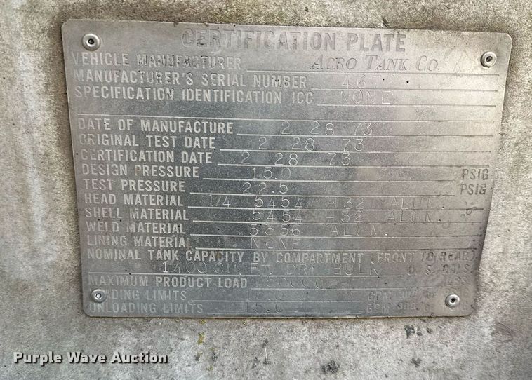 image for item DQ7396 1973 Arco  pneumatic dry bulk trailer