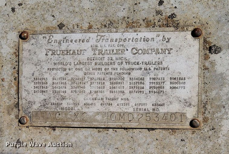 image for item DQ7397 1964 Fruehauf HAC X2  pneumatic dry bulk trailer