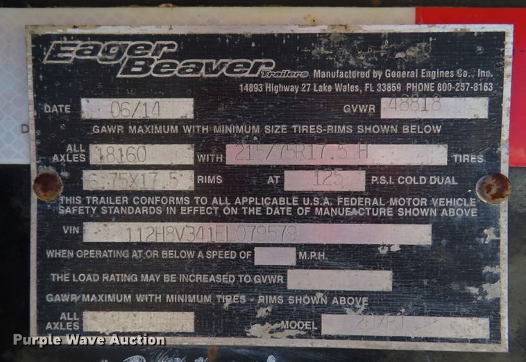 image for item FB9862 2014 Eager Beaver 20XPT  equipment trailer