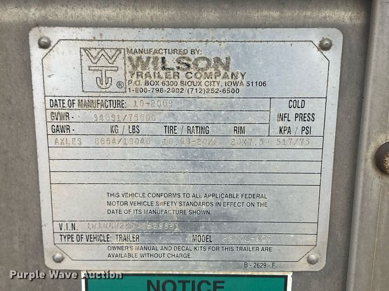 image for item IU9185 2010 Wilson PSDCL-406  livestock trailer
