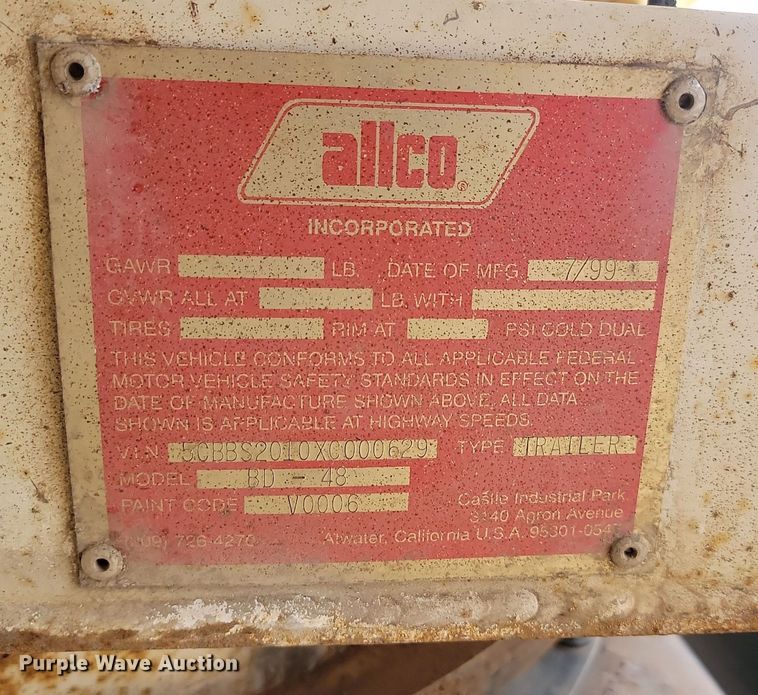 image for item KU9085 1999 Allco bottom dump pup trailer