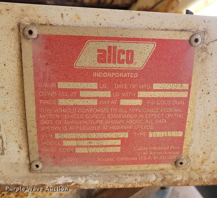 image for item KU9085 1999 Allco bottom dump pup trailer