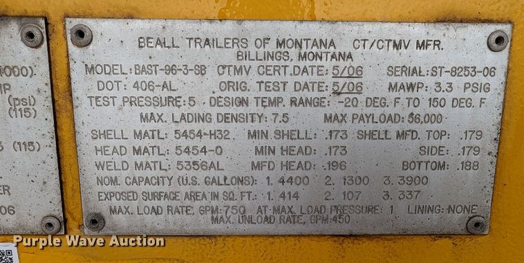 image for item MN9981 2006 Beall BAST-96-3-SB  tank trailer