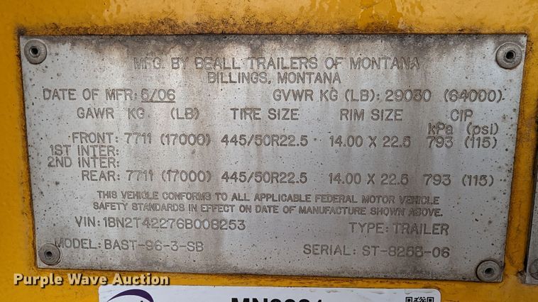 image for item MN9981 2006 Beall BAST-96-3-SB  tank trailer