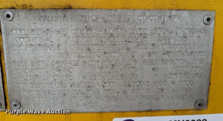 image for item MN9982 2005 Beall BAST-96-4-SB  tank trailer