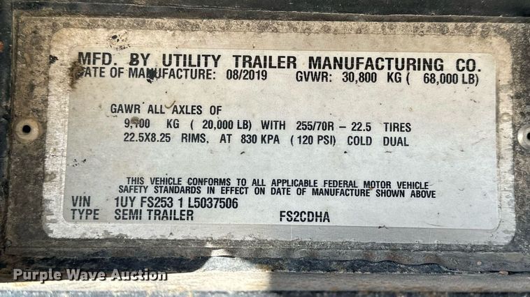 image for item NS9026 2020 Utility FS2CDHA side curtain trailer