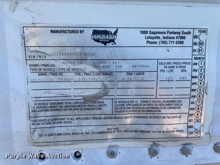 image for item NX9775 2000 Wabash  refrigerated van trailer