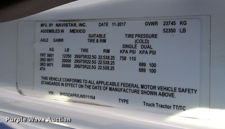 image for item OA9179 2018 International LT625  semi truck