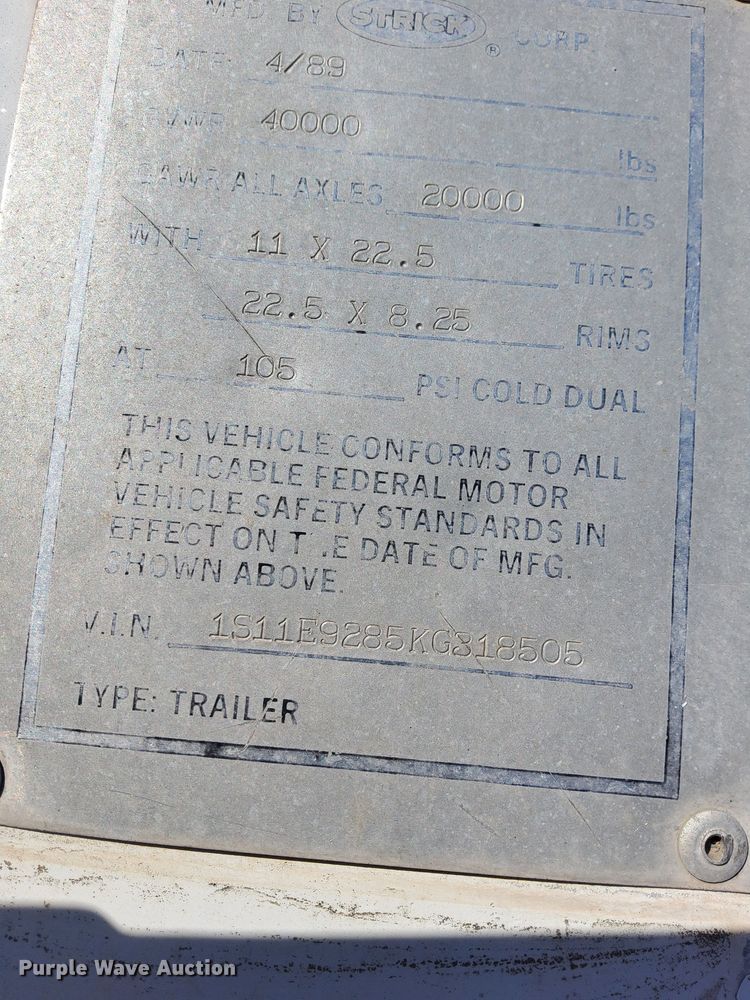 image for item OF9592 1989 Strick  dry van trailer