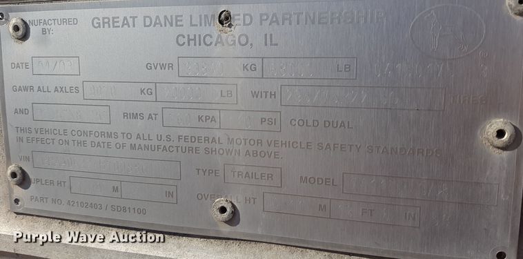 image for item OF9616 2004 Great Dane  dry van trailer