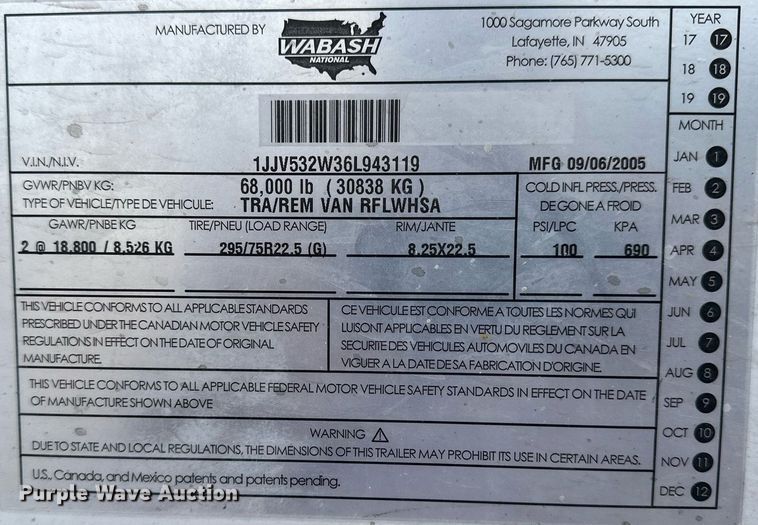 image for item OK9188 2006 Wabash  refrigerated van trailer