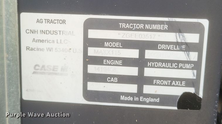 image for item DK1200 2016 Case IH Maxxum 115  MFWD tractor