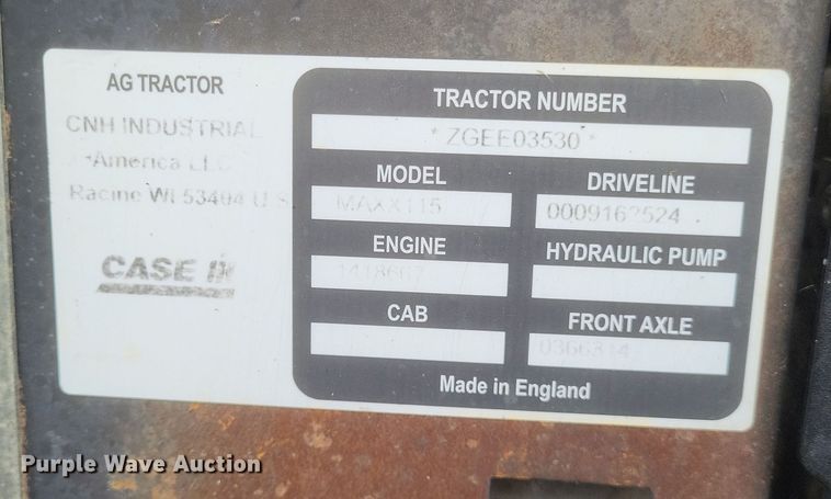 image for item DK1212 2016 Case IH Maxxum 115  MFWD tractor