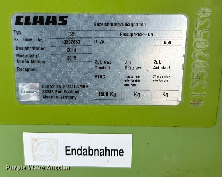 image for item DQ1549 2015 Claas 380 I35  pickup head