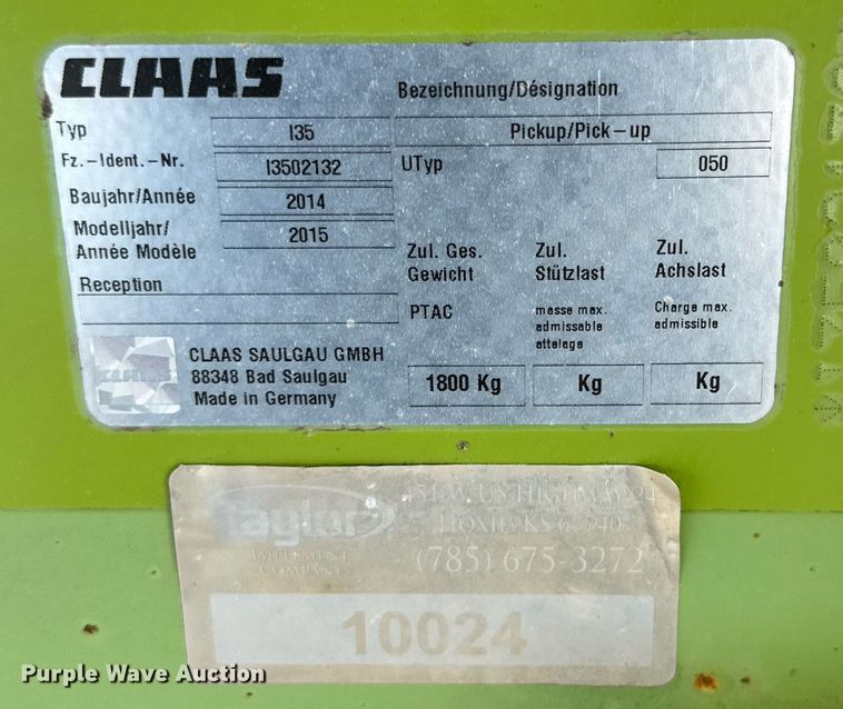 image for item DQ1551 2015 Claas 380 I35  pickup head